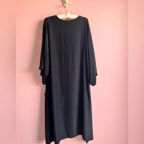 Natalie Martin Silk Dress Black Caftan Maxi Medium Pockets Vacation - Picture 5 of 7